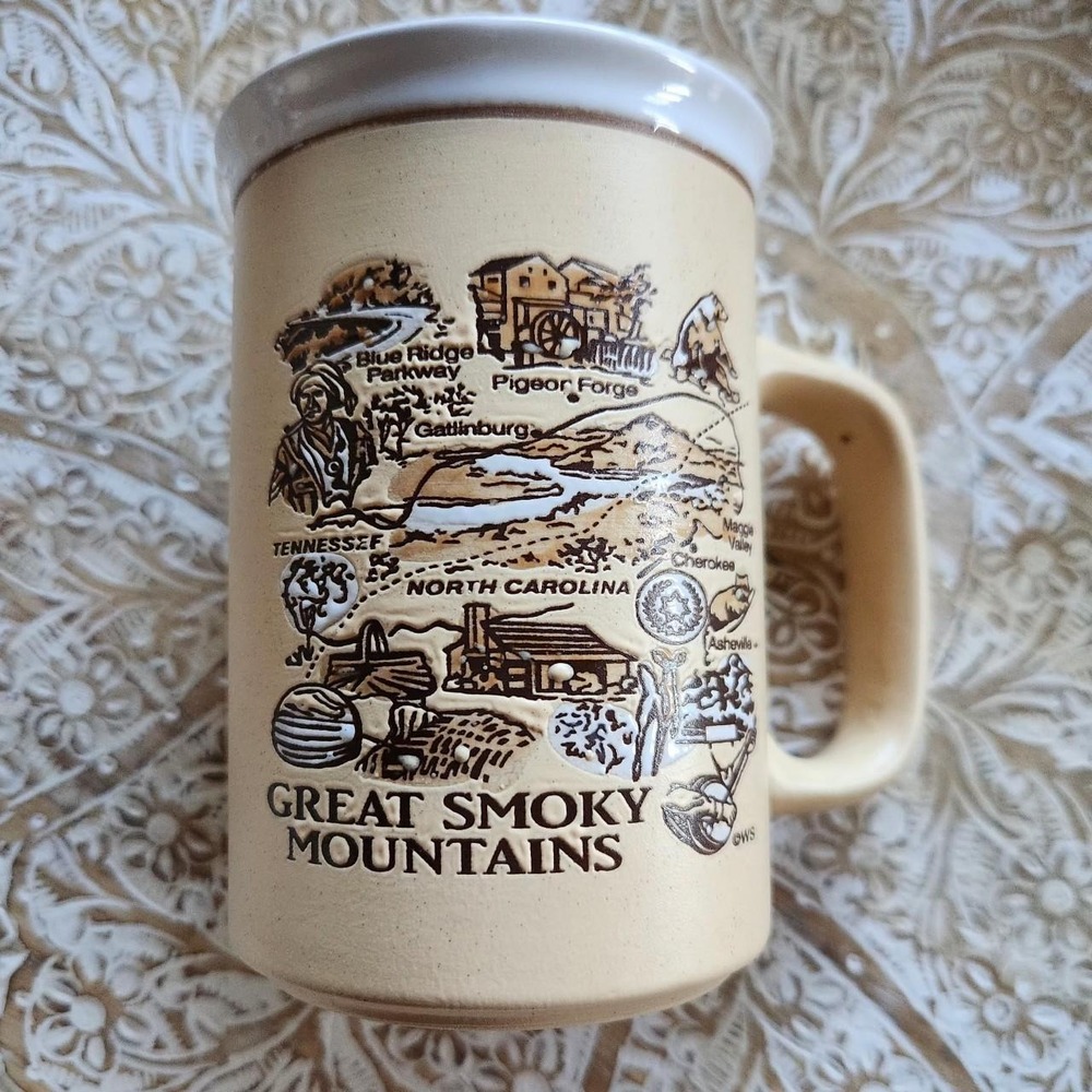 Great Smoky Mountains National Park Coffee Mug Tan Brown Souvenir Map